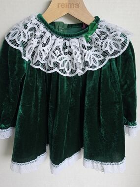 Vintage Roanna Togs Green Velvet Holiday Lace Dress Tag 2T Fits 6-12M